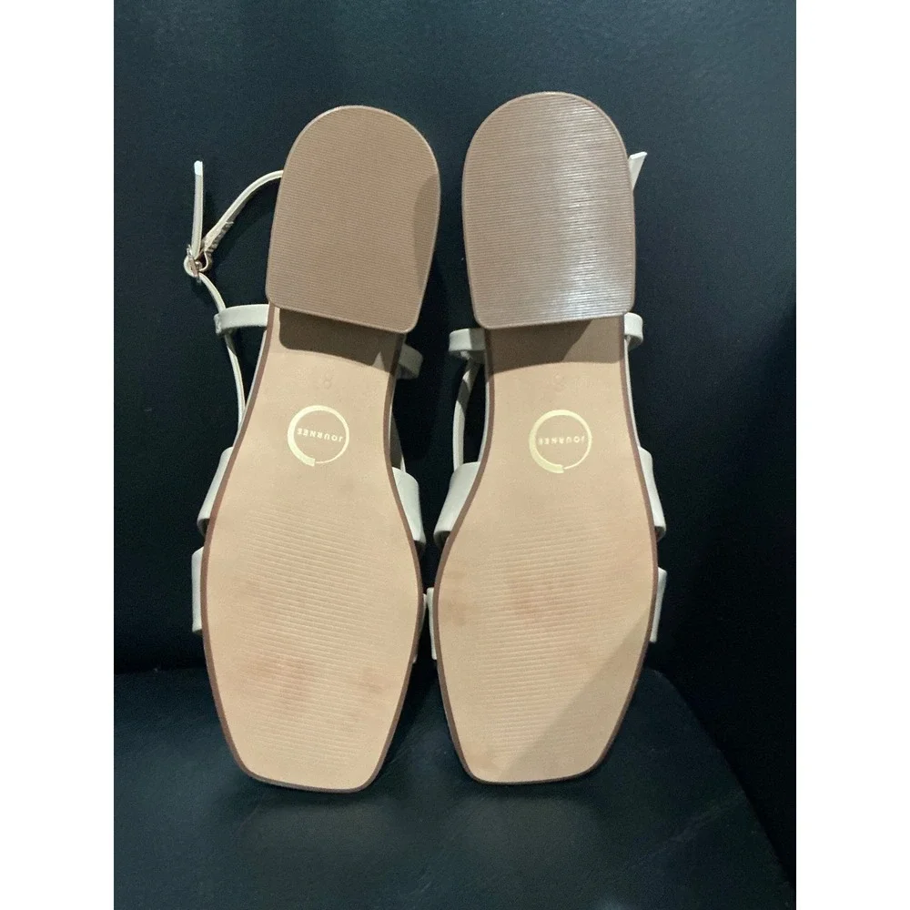 Journee‎ Tabatha Sandals Womens 8 Nude Block Heel Slingback Knot Square